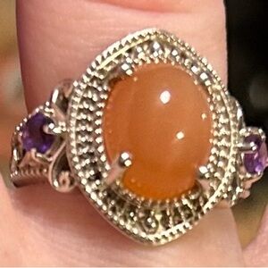 Peach Moonstone and African Amethyst Ring in Platinum Over Sterling Silver S6